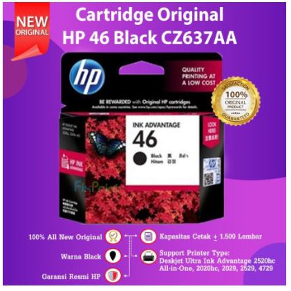 ink cartridge hp 46 black cz637aa for printer 2029 2020hc 2520hc 2529 4729 original - Tinta 46 hitam