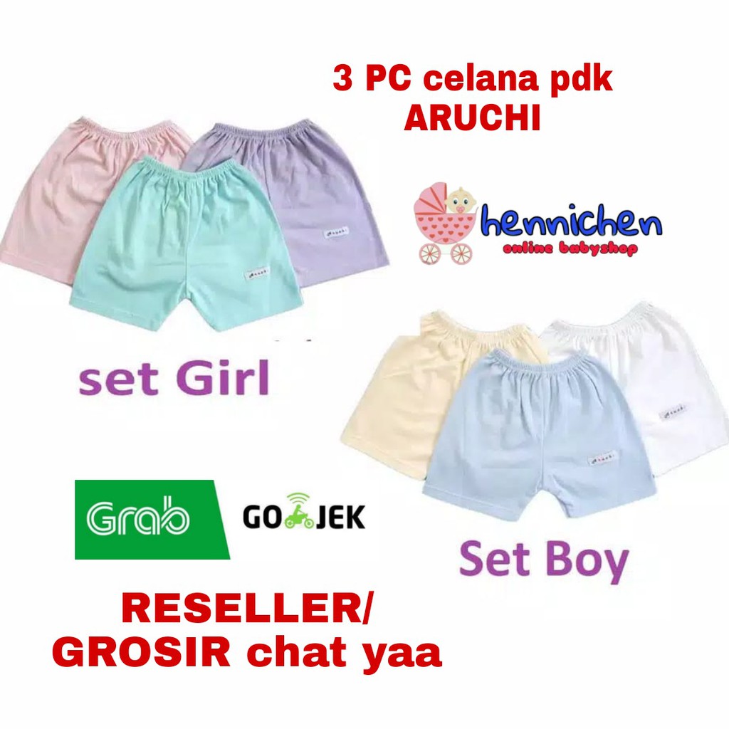 3 Pcs libby Celana Pendek Bayi/Baby Warna (0-6M)