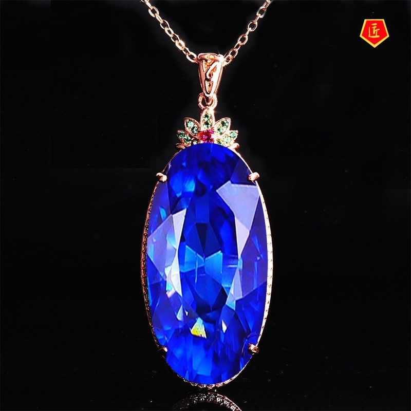 [Ready Stock]Luxury Inlaid Sapphire Pendant Pink Diamond Necklace for Women