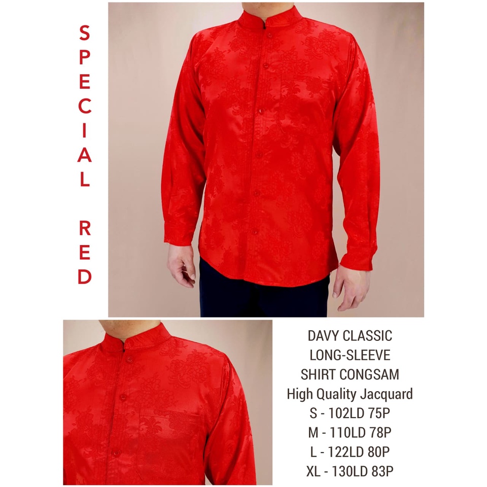 Jual Shirt Cheongsam Man Long Sleeve Jacquard Premium Quality Red