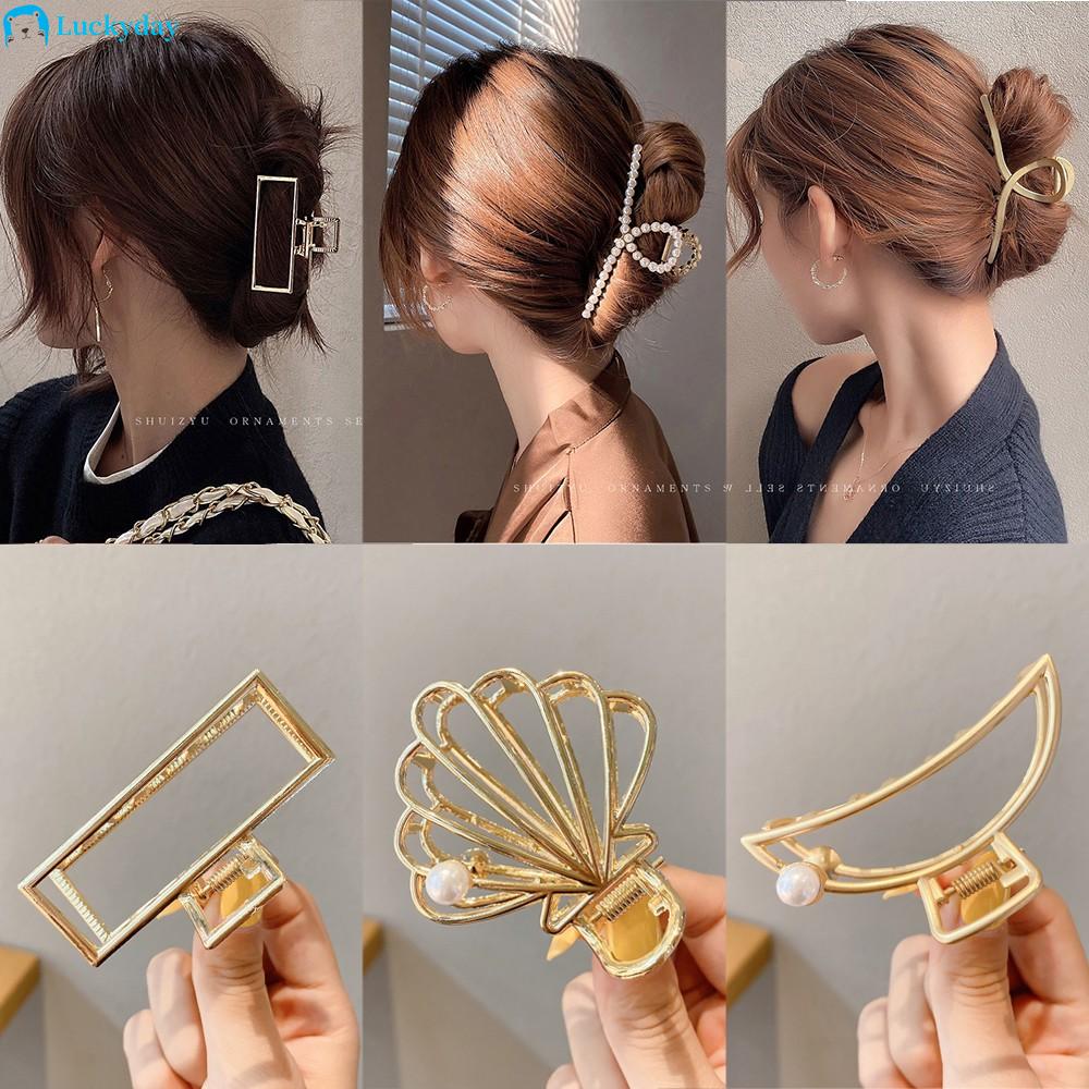 YEEZII Jepit Rambut Model Butterfly Shark Claw Aksen Mutiara Bahan Metal Gaya Korea Untuk Wanita