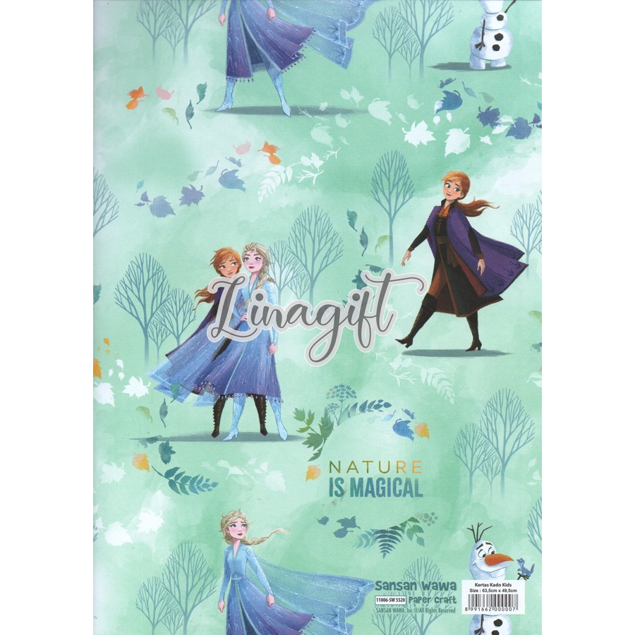 ( 5 Lembar ) FROZEN SANWA - KERTAS KADO PRINCESS ELSA / ANNA - GIFT WRAP PAPER SANSAN WAWA WALT DISNEY KRISTOFF / ICE QUEEN SVEN REINDEER OLAF SNOWMAN ICE CASTLE