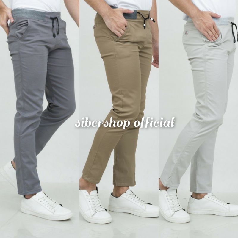 Celana Chino Panjang Pinggang Karet Celana Rip Bahan Premium Size 27-38