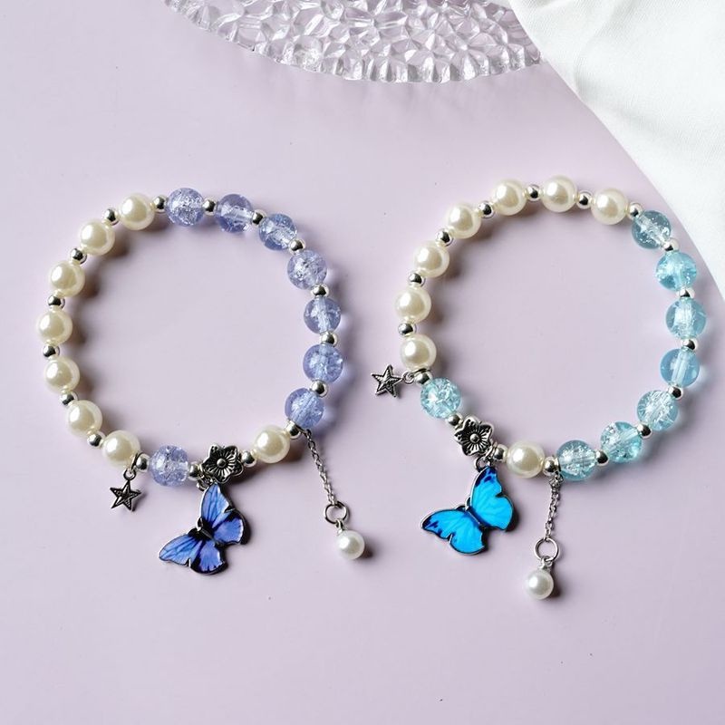 [Women Korean Fashion Creative Crystal Flower Butterfly Bracelets  ] [Girls Braided Rope Korean INS Bohemian Charm Bracelet] [Women &amp; Men Jewellery Gifts]