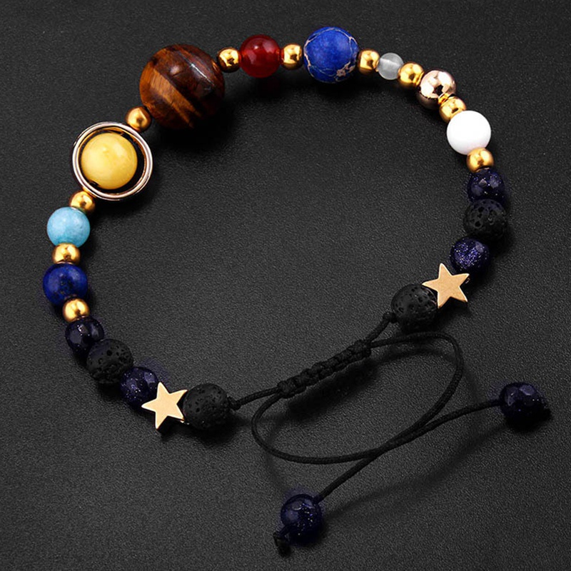 Blue Sand Beads Bracelet Galaxy Planets Solar System Natural Stone Bangle