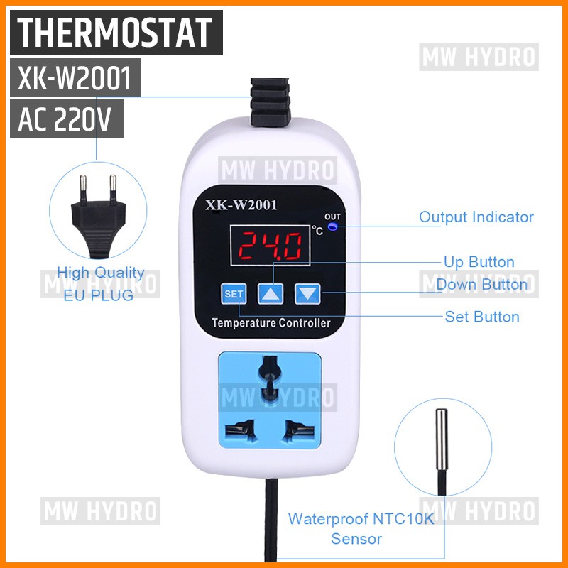 Temperature Controller, Thermostat with Switch, Stop Kontak, XK-W2001