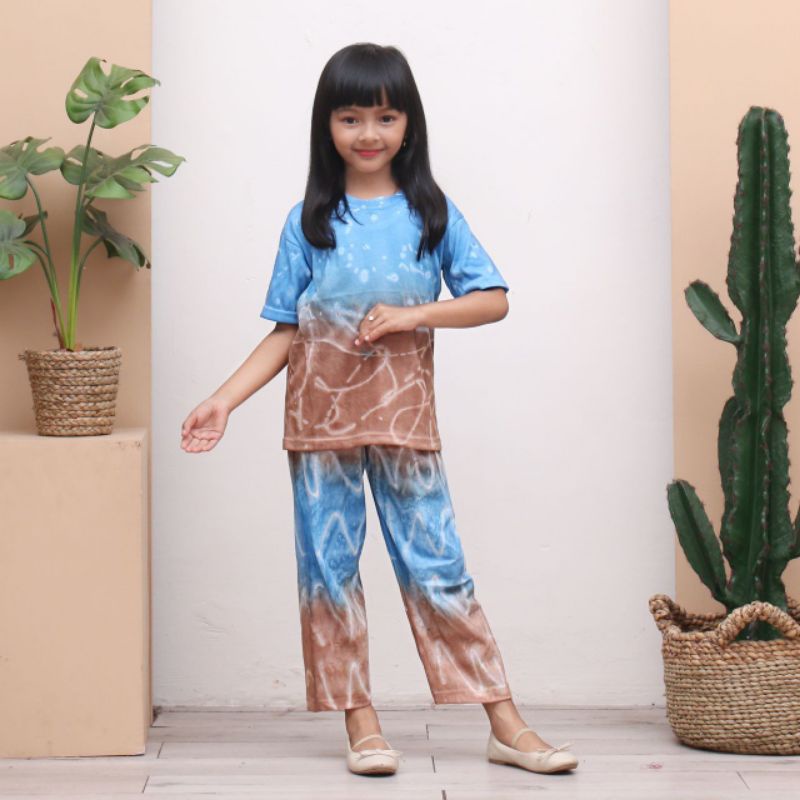 Setelan Kaos Piyama Anak Perempuan Motif Tiedye Bali Baju Tiedye Bali Kekinian