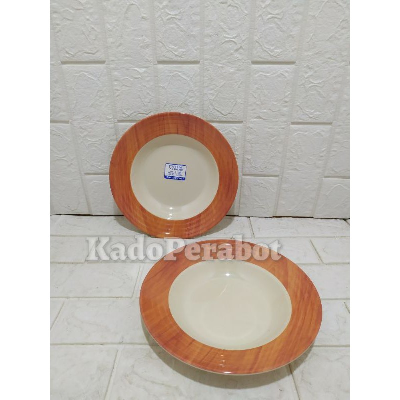 piring bulat cekung centris 9 - piring onyx motif kayu -piring melamin