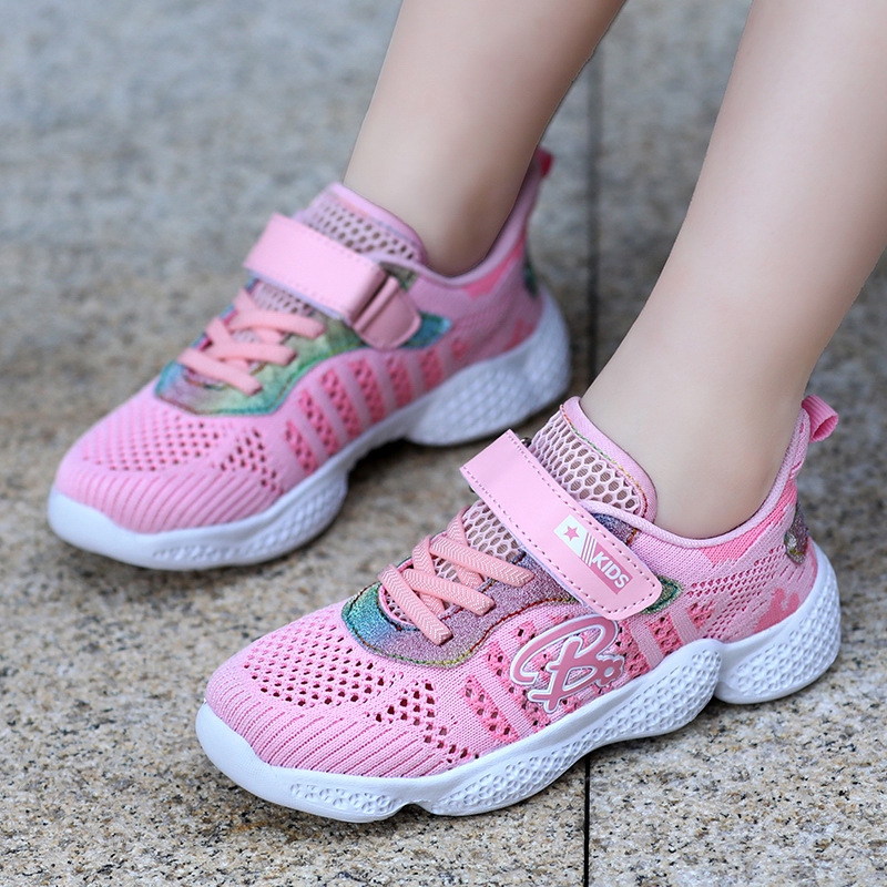 Cute Kids Running Shoes Girls Sneaker Flyknit Lightweight