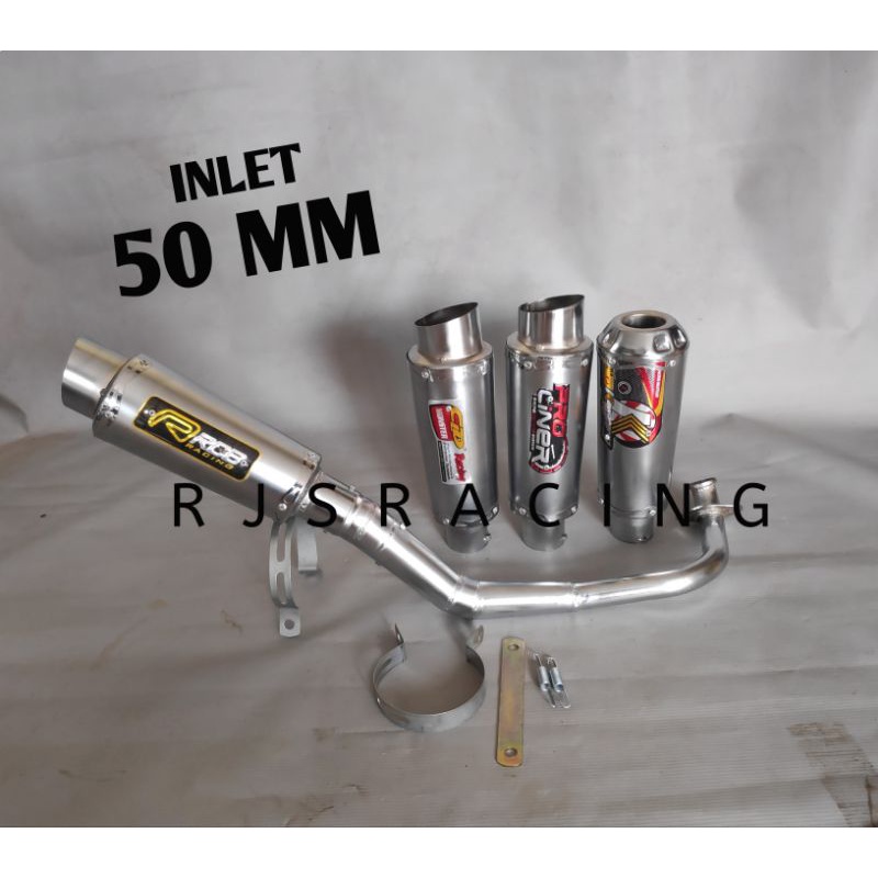 Knalpot Racing INLET 50 MM RCB PROLINER CLD KAWAHARA  FULL SYSTEM Beat Fi Beat Karbu Mio Sporty Smile Mio M3 /J / Z Mio GT Xeon GT/RC Xeon karbu Scoopy  Soul GT Fino Fi X Ride Spin Nex Sky Wife Sky Drive Vario 110 Karbu Vario 125/150 Freego Fazzio Genio