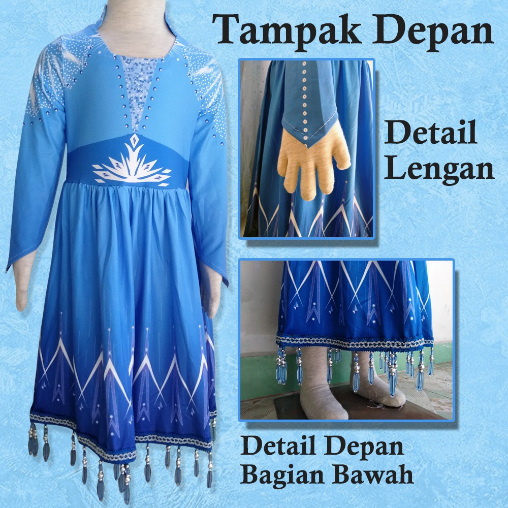 DRESS Anak Perempuan Import FROZEN 2 &amp; Unicorn - Kostum Elsa Size 100 s/d 150 - Kostum Princess / Gaun Elsa Frozen 2