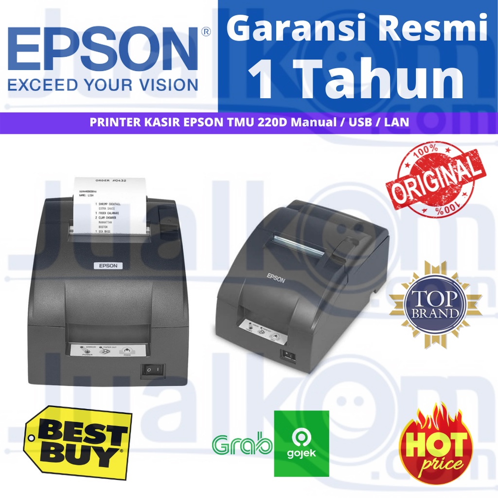 Printer Kasir Epson Dot Matrix TMU-220D Manual Cutter (USB/Serial/Paralel /Lan) 220 D