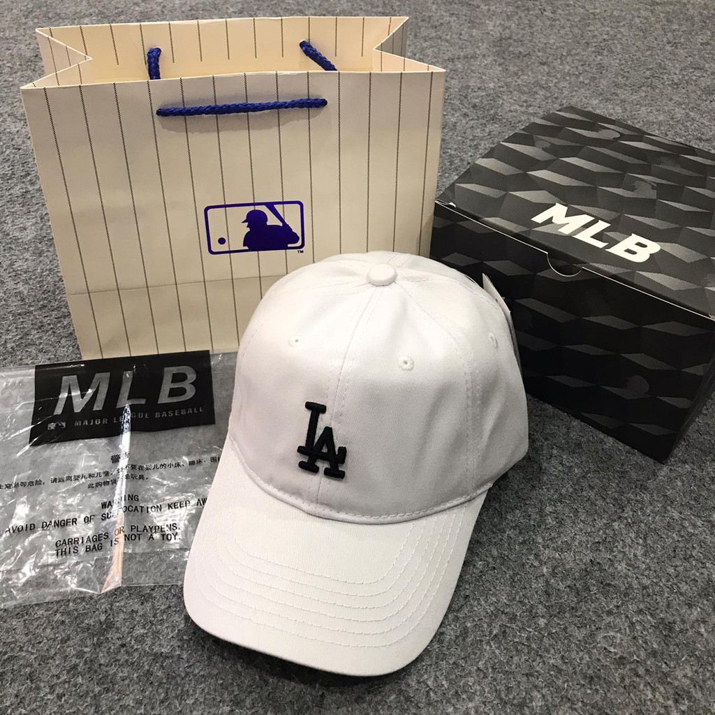Topi MLB Original Import - LA Vintage White Logo Black