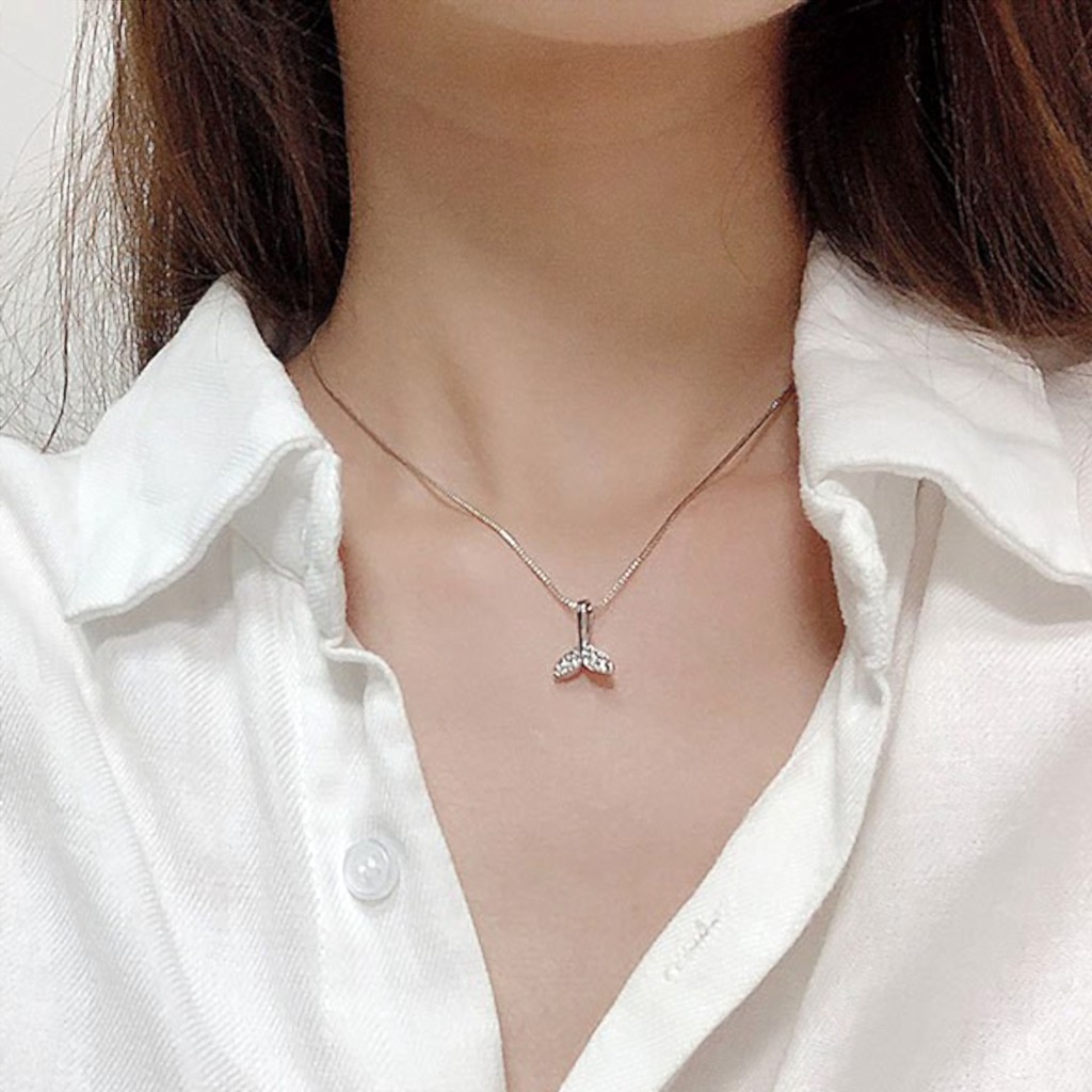 Kalung Liontin Ekor Mermaid Warna Silver Choker Gaya Korea Model Mewah Untuk Wanita