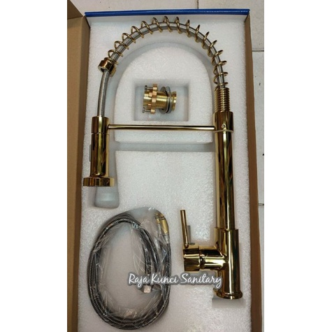 Kran Sink Mixer Tarik Gold/Kran Cuci Piring Full Gold/Kran Mixer Panas Dingin Kuningan Gold