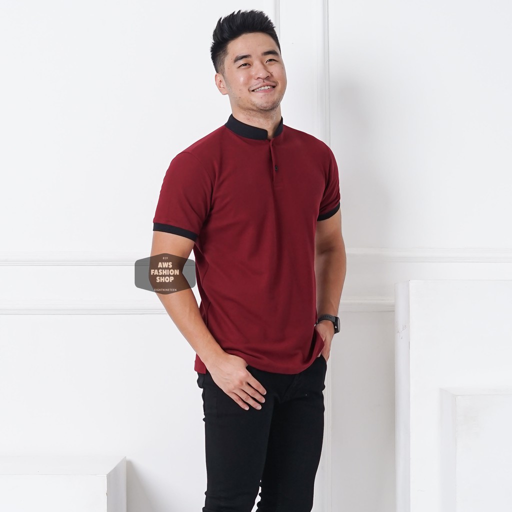 Kaos Polo Pria Polo Shirt Kerah Shanghai  Lengan Pendek Polos Merah Maroon BIG SIZE JUMBO XXL / 3XL