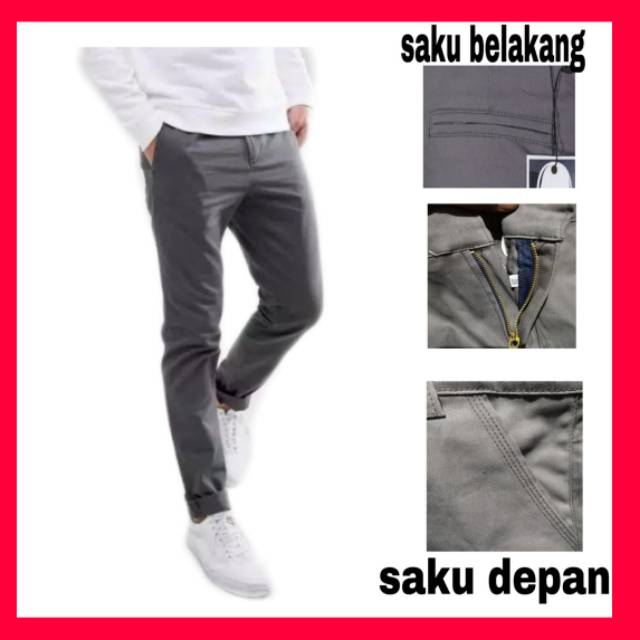 CELANA PRIA CHINO Slim fit Panjang Kerja kantor Santai Liburan Cowok Gentleman 27 - 38