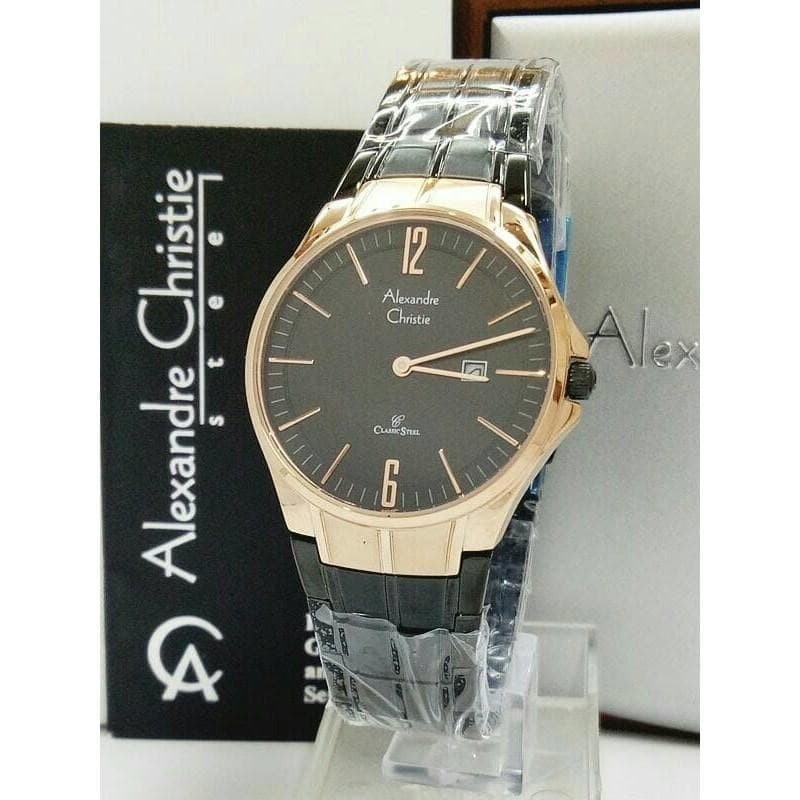 JAM TANGAN WANITA ALEXANDRE CHRISTIE AC 8507 ROSEGOLD BLACK ORIGINAL GARANSI RESMI 1 TAHUN