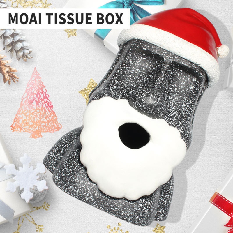 Zzz Stone Moai Patung Wajah Dengan Topi Santa Bahan Resin Untuk Holder Kotak Tisu