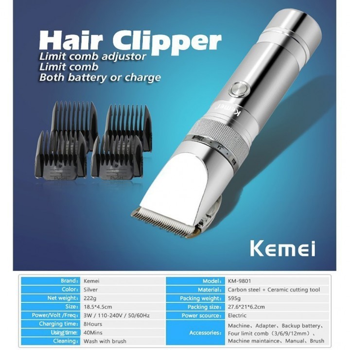 KEMEI KM-9801 Electric Rechargeable Hair Clipper