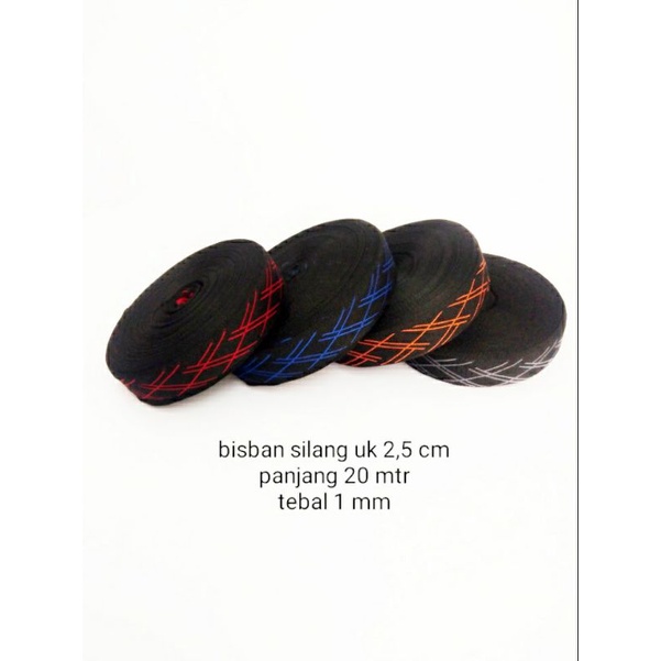 bisban tali webbing motif silang kode SM52 terbaru ukuran 2, 5 cm 1 roll  (20 meter)