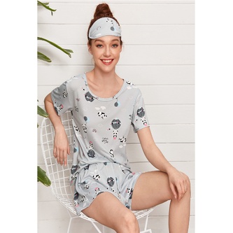 Baju Tidur Wanita Set HP Lengan Pendek Celana Pendek Model Kaos Free Penutup Mata