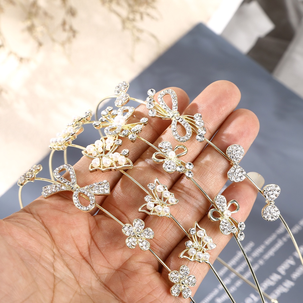 Headband Bahan Alloy Aksen Mutiara Dan Berlian Imitasi Untuk Wanita