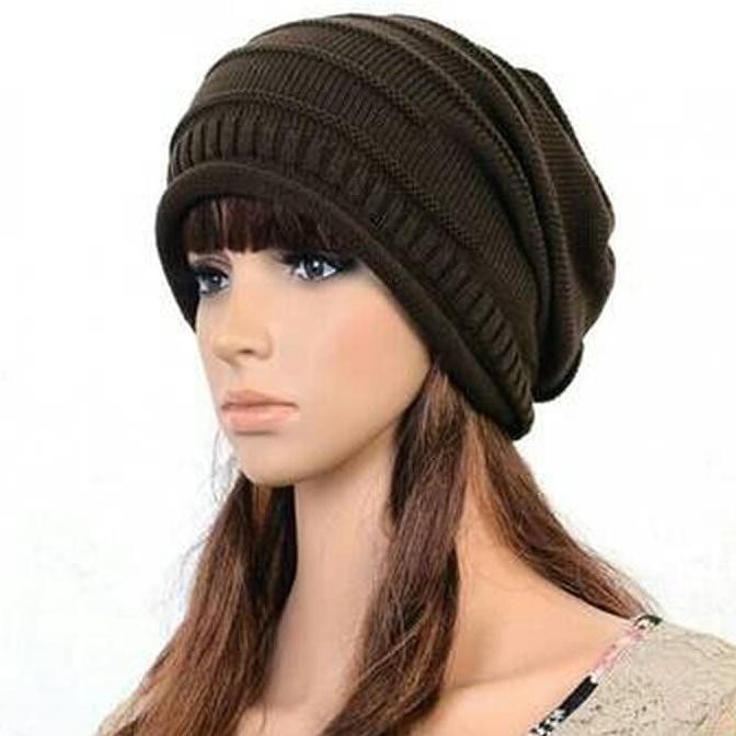 TOPI RAJUT WOOL POMPOM/TOPI KUPLUK WANITA - HITAM DISKON