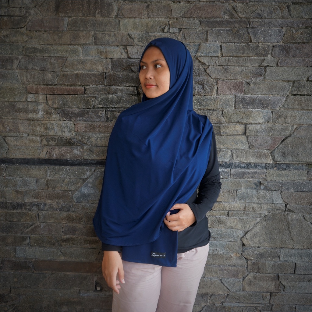 Mum Hijab Jilbab Instan Jersey Hanum 3 in 1 Mumhijab  / Hijab jersey / Pashmina jersey-Navy
