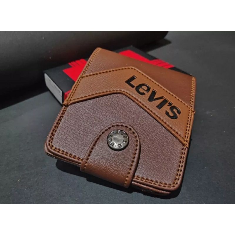 Dompet pria kombinasi terbaru kancing / Dompet kulit sintetis kombinasi /Mans wallet-Coklat full