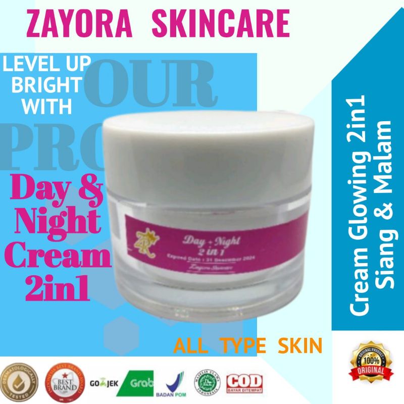 Cream Glowing Pemutih Wajah Siang & Malam Zayora / Cream 2in1 Zayora