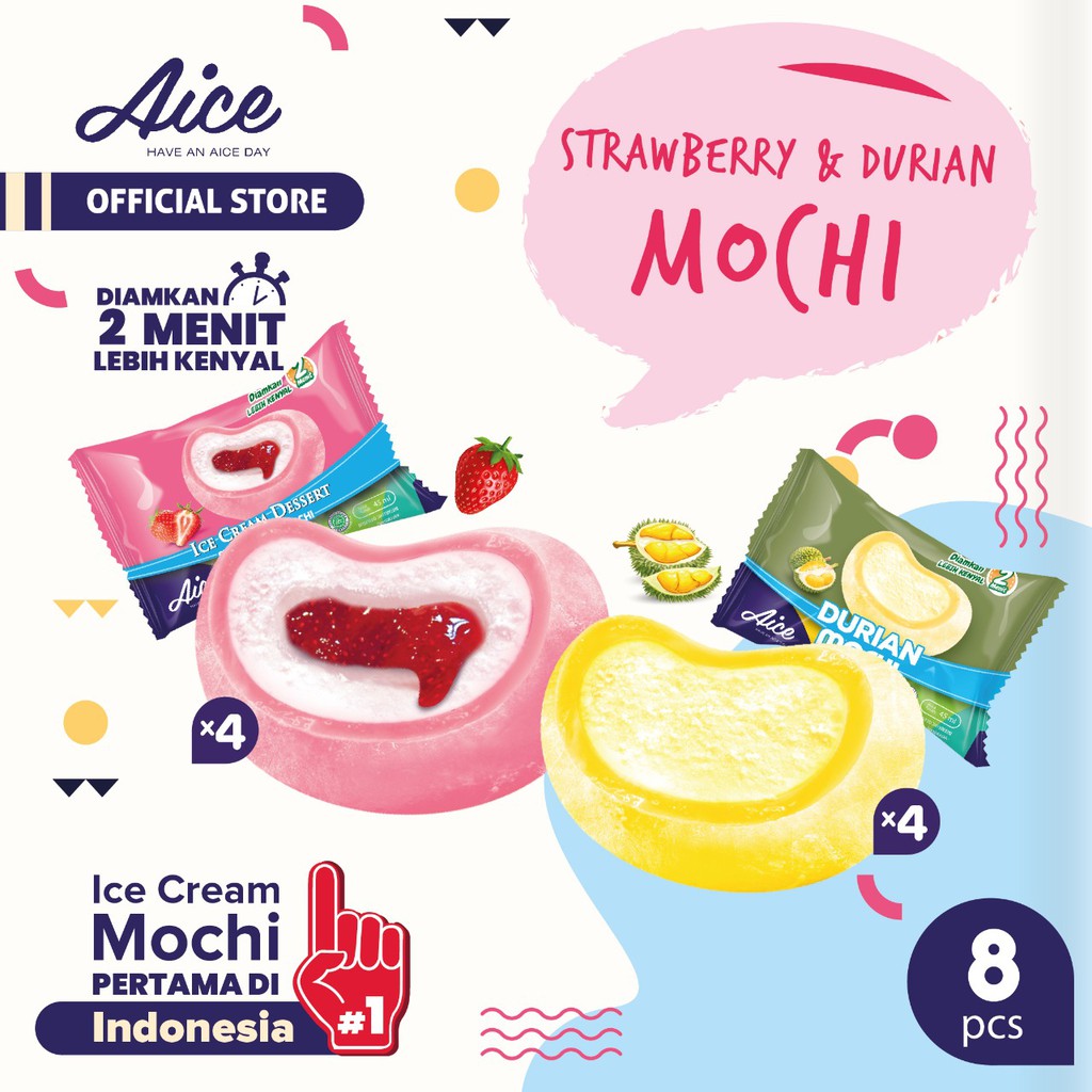 

Paket Aice Ice Cream Mochi Es Krim (isi 4 pcs Durian dan 4 pcs Strawberry) Eskrim Flash Sale