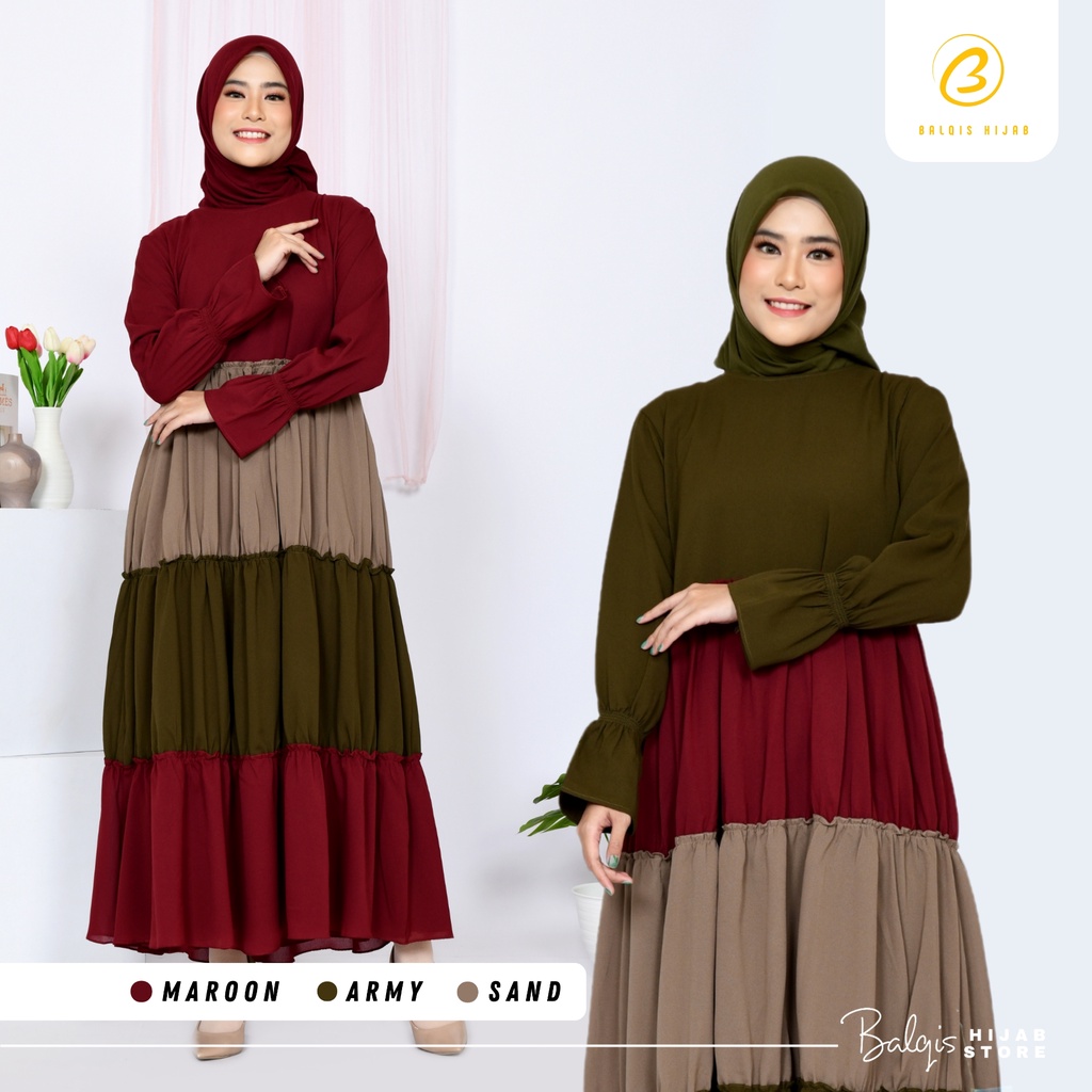 Busana Muslim Gamis Dress 3 Warna Kombinasi Bahan Katun Rayon Premium Baju Pesta