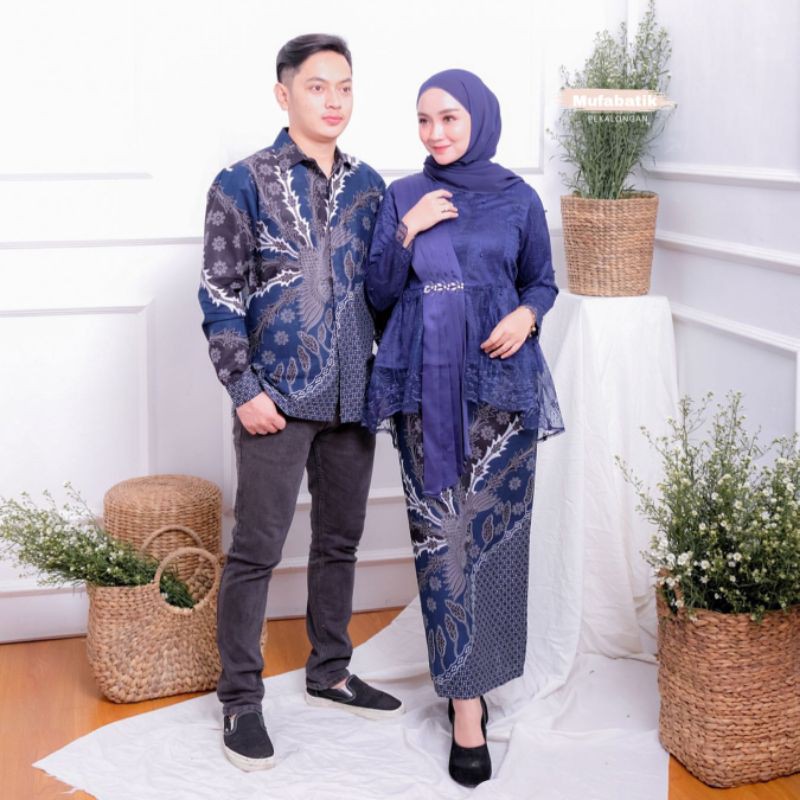 Kebaya couple amalia navy FREE HIJAB | Kebaya modern kebaya wisuda kebaya lamaran tunangan