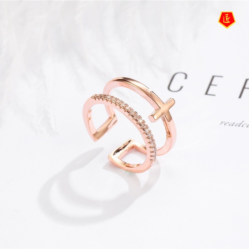 [Ready Stock]Women's Simple Personality Cross Ring Fashion