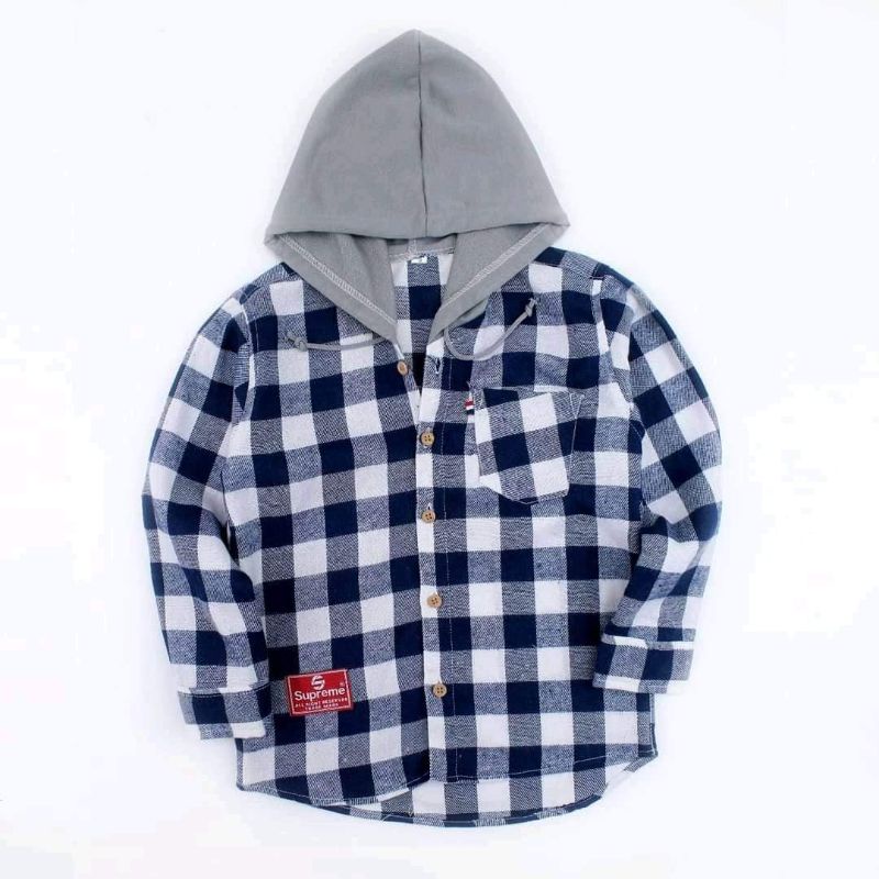 kemeja flanel anak hoodie anak lengan panjang