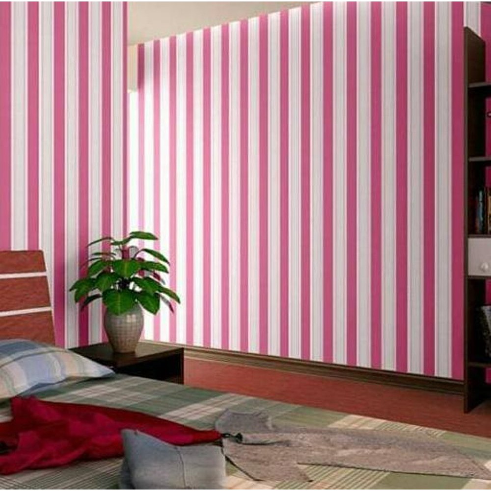 Wallpaper dinding 3d kamar tidur / Wallpaper dinding kamar tidur anak wallstiker Salur Pink Gh096