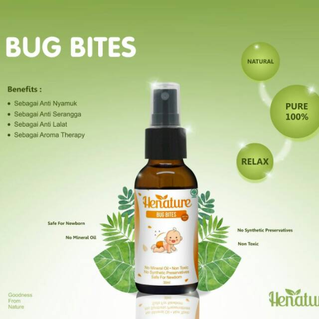 Henature Bug Bites (semua usia) anti nyamuk serangga essential oils 30 ml dan 60 ml