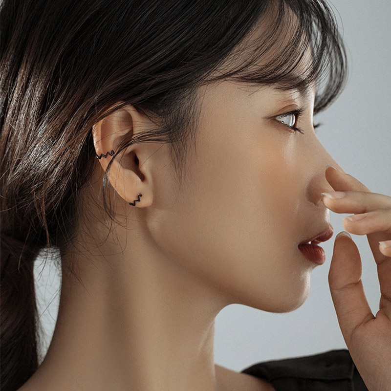 [ACKER] S925 Sterling Anting Perak Dengan Klip Telinga Bentuk Gelombang Sederhana
