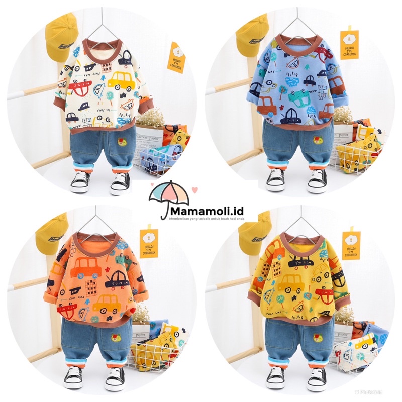 setelan  baju overall jeans anak laki laki kualitas bagus premium import