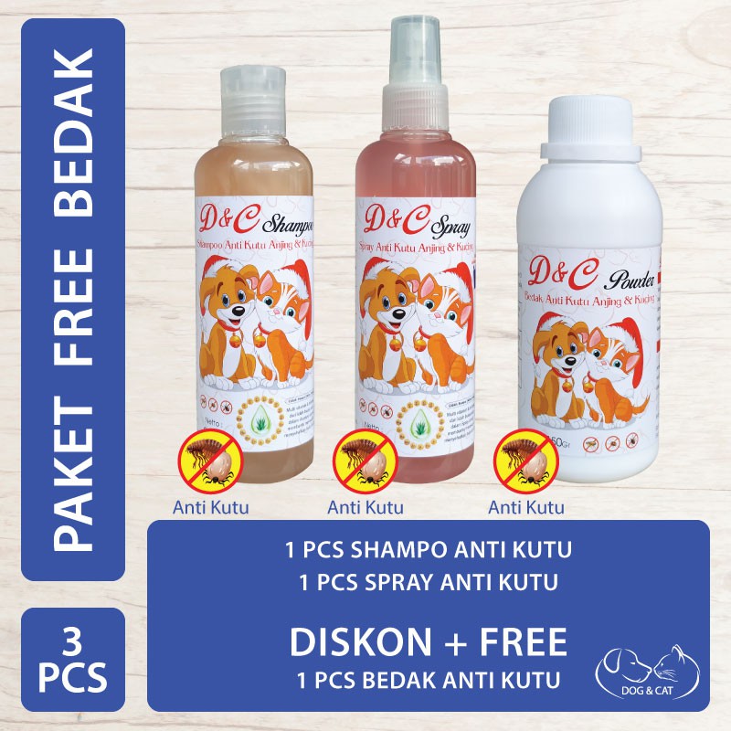 D&C Shampo & Spray Anti Kutu Free Bedak Anti Kutu Anjing & Kucing