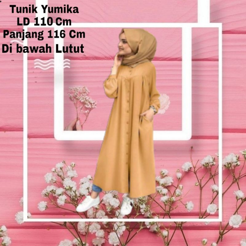 Baju Tunik wanita Terbaru 2022 Panjang Yumika Busui Bahan Moscrepe Sampai di bawah lutut Fit XL Atasan Muslim Baju Muslimah Tunik Cewek Dewasa Kekinian Murah