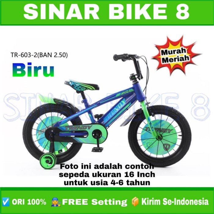 Sepeda Anak Laki Ukuran 12 16 18 Inch 730  Ban 3.0 Ban Pompa TRENDY TR 603- 2 Ban Jumbo 2.50