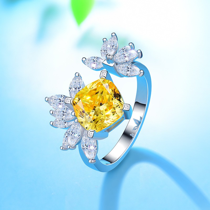 925 Perak Kuning Batu Permata Ungu Cincin Batu Permata Wanita Pertunangan Cincin Adjustable Perhiasan