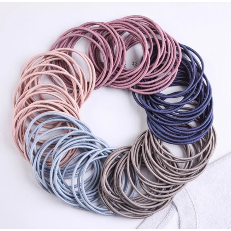 IKAT Rambut Korea Polos Elastis / Karet Gelang / Kuciran isi 100pcs