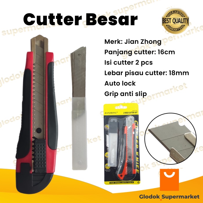 Cutter Besar Gagang Karet Isi Kater 2pcs Pisau Knife