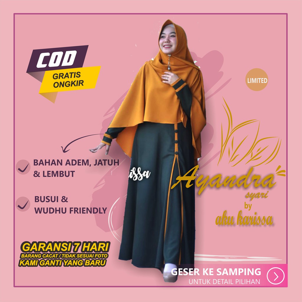 GAMIS AYANDRA AKU KARISSA ORIGINAL BERLABEL TERABRU 2020 itycrep set syari khimar hijab jilbab
