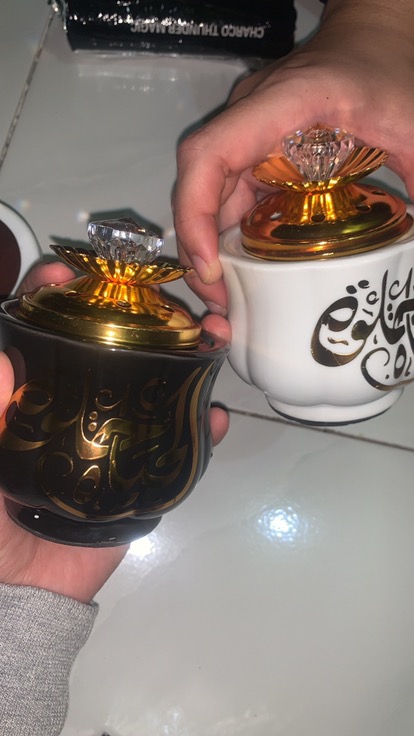 Tempat Bakar Dupa Mabkharah Keramik Arab Kaligrafi Model Tabung 8x10cm