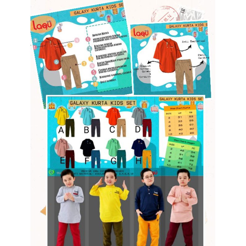 Laqu Kids Setelan Kurta Koko Anak Laki Laki - Set Baju Muslim Lengan Panjang