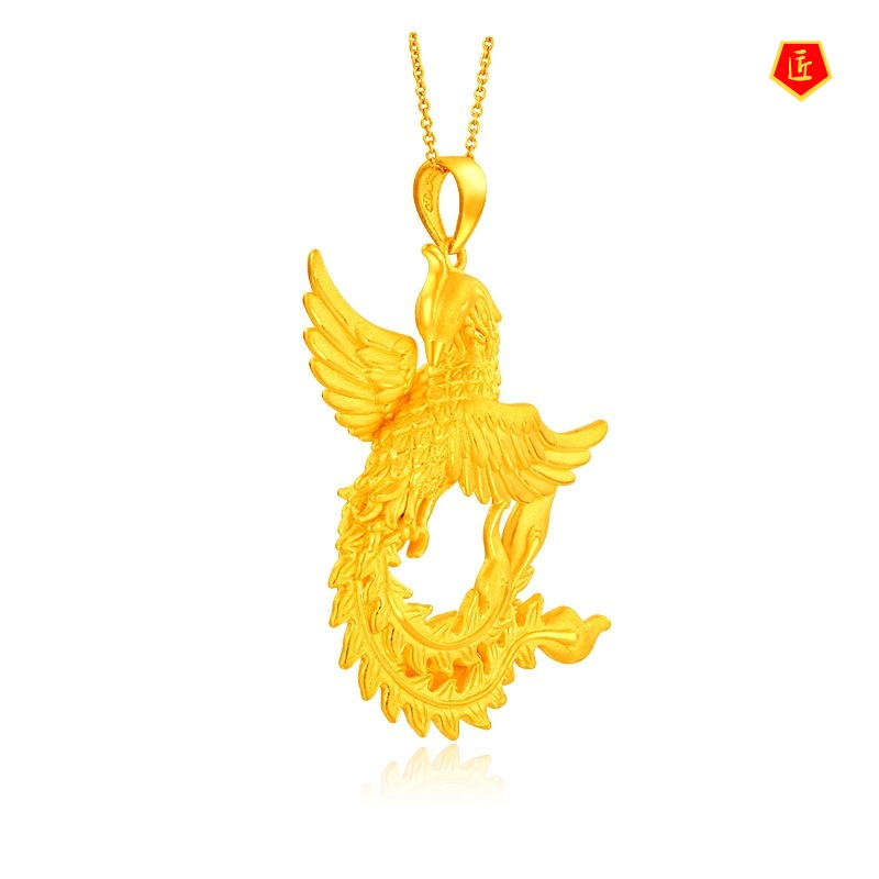 [Ready Stock]3D Golden Flying Phoenix Necklace Noble Temperament